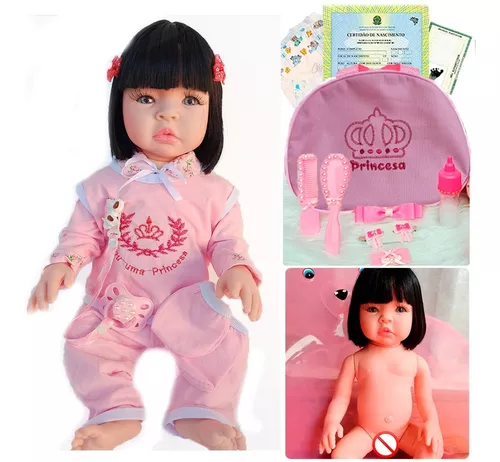 Boneca Bebê reborn menina 100% silicone pode dar banho criança