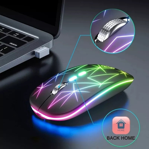 Imagen 6 de 6 de Mouse Inalambrico Recargable Gaming Luces Led
