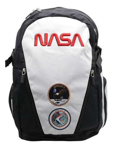 Mochila Escolar Nasa Apolo Color Negro Diseño De La Tela Liso