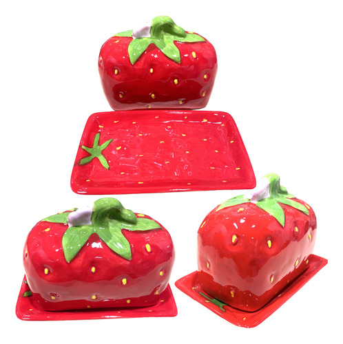Mantequillera Con Tapa Mantequillera De Ceramica Frutilla Rojo