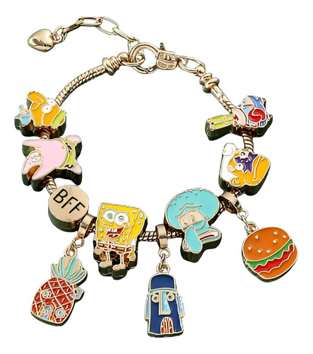 Pulsera Con Charms Bob Esponja Dijes Sponge Bob Brazalete Dorado