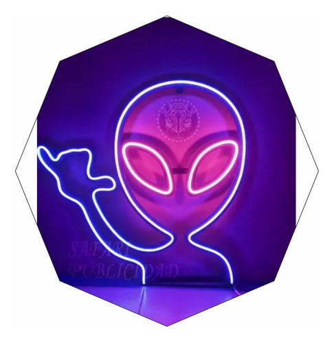 Cartel Alien Cool En Neón Led  Para Exterior, En Base Pvc