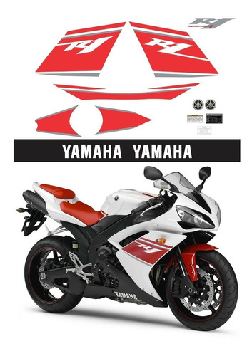 Kit Adesivos Moto Yamaha R1 2008 Branca E Vermelha Ca-00708