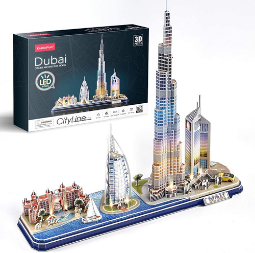 Puzle 3d 182 Piezas Led Dubai City Line - Cubicfun