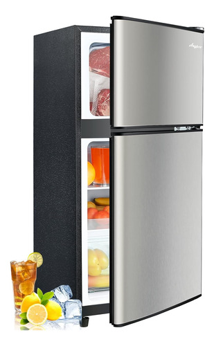 Mini Refrigerador 3.2ft3 Puerta Doble Plata Marca Anypro