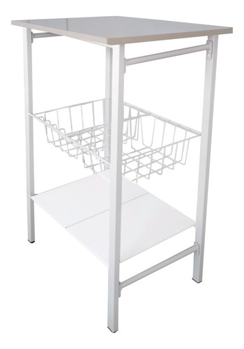 Mesa para microondas con frutero, 2 cestas Linda, extra fuerte, color blanco roto