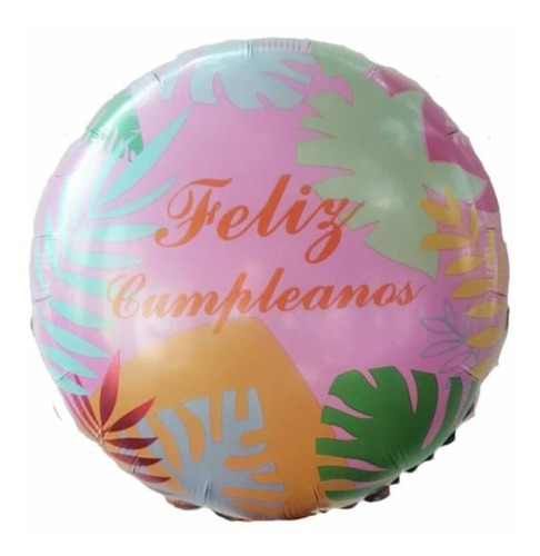 Globo Feliz Cumpleaños Rosa Diseño Hojas Pack 6 - Venkos