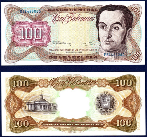 Billete De 100 Bolívares E8 Diciembre 8 1992 Simón Bolívar