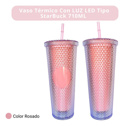 Vaso Térmico Con Luz Led Tipo Starbuck 710ml Antiderrames