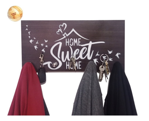 Perchero De Pared Porta Llaves Home Sweet En Madera 