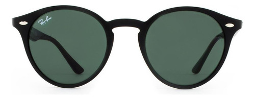 Óculos de sol Ray-Ban Round RB2180 Standard armação de propionato cor polished black, lente green de plástico clássica, haste polished black de propionato