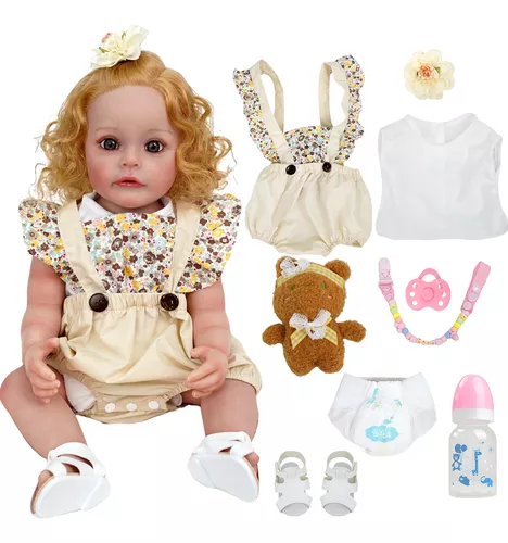 Bebê Boneca Reborn Realista Girafinha Menina de Silicone 48cm Olhos  Castanhos (Pode Dar Banho) IG-500