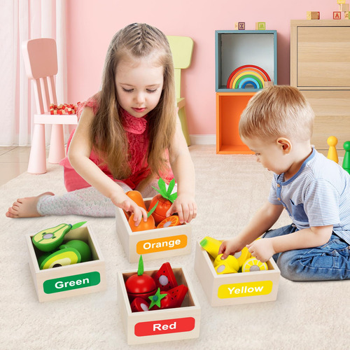 Jgo Juguetes De Madera Con Comida Para La Cocina De Los Niño
