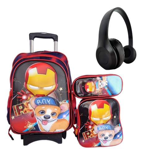 Mochila Iron Man Primaria +lonchera +lapicera +audif Kit X 4