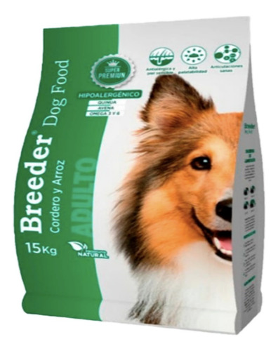 Breeder Cordero Y Arroz Adulto. Hipoalergénico. 15kg