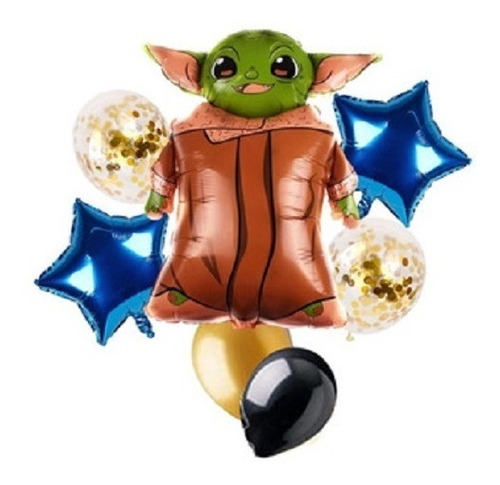 Set 7 Globos Metalizado Yoda Star Wars Feliz Cumple Confetti