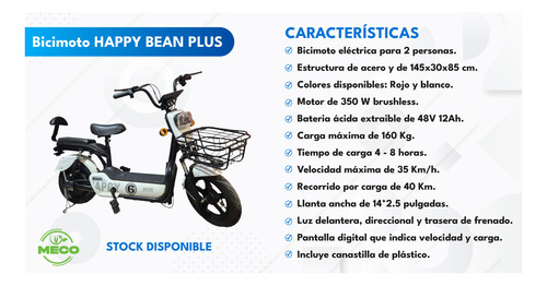 Bicimoto Eléct Mod Happy6 350watt Bat Plomo Extraible Blanca