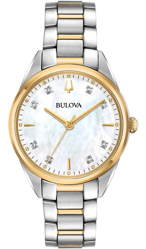 Reloj Bulova Sutton Diamonds Mujer 98p184 Original Color de la correa Plateado / PVD Dorado Color del bisel Dorado Color del fondo MOP