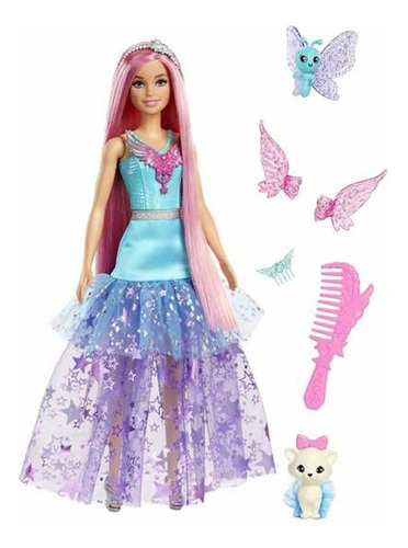 Muñeca Barbie Con Dos Mascotas De Cuento De Hadas Y Vestido