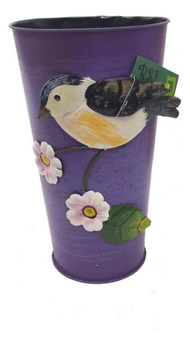 Vaso Enfeite Jardim Quintal Varanda Passaro Flor Ferro Roxo