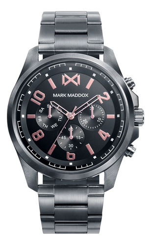 Reloj Mark Maddox Hombre De Lujo En Acero Correa Negro Bisel Negro Fondo Negro