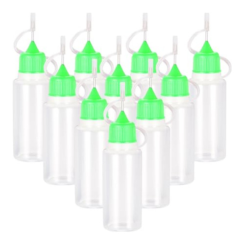 10 Botellas Con Punta De Aguja Yokive, 15ml, Verde