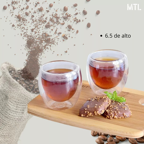 Set Cafetera Italiana Mtl Aluminio 14 Cm Sin Filtro Con Mango Ergonómico Para Estufa De Gas Y Eléctrica Con 6 Tazas De Vidrio Doble Pared 80ml Aislante Calor Para Café Espresso