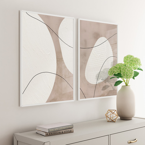 Quadros Decorativo Dupla Grande Com Moldura Abstrato Neutros