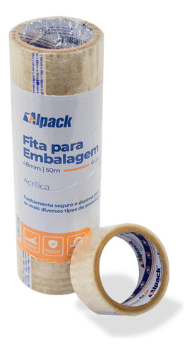 Fita Adesiva Durex 48mm X 50m Kit C/ 6 Rolos Para Embalagens Cor Transparente Lisa