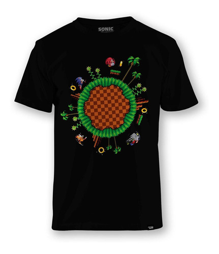 Camiseta Sonic The Hedgehog Pixel World Preta - G