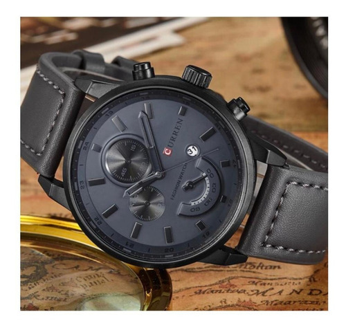 Relógio Curren 8217 Cinza Couro Esportivo Original Imediato