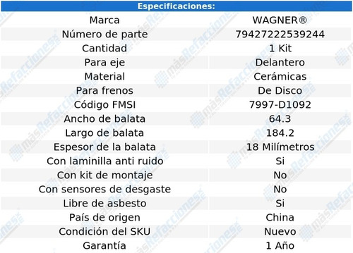 Jgo De Balatas Ceramicas Del Wagner Tahoe V 8 4.8 07 Al 08