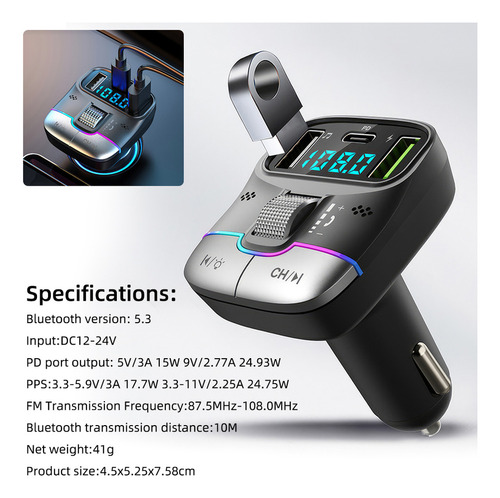 Transmisor Bluetooth 5.3 Fm, Adaptador De Coche, Carga Inalá