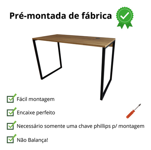 Mesa Escrivaninha Estilo Industrial Com Carregador Sem Fio