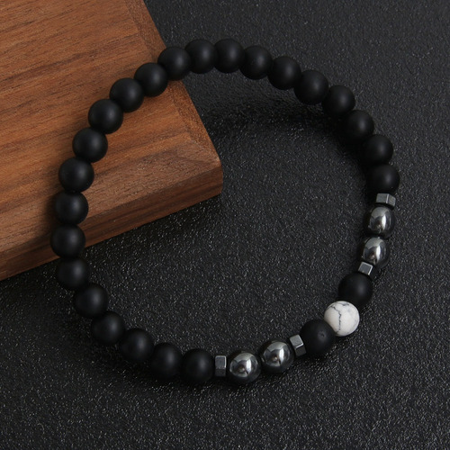 Pulsera Piedra Hematita Esfera Dorada Acero Inoxidable 6mm