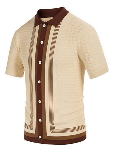 Playera De Polo Con Solapa A Rayas Retro Para Hombres