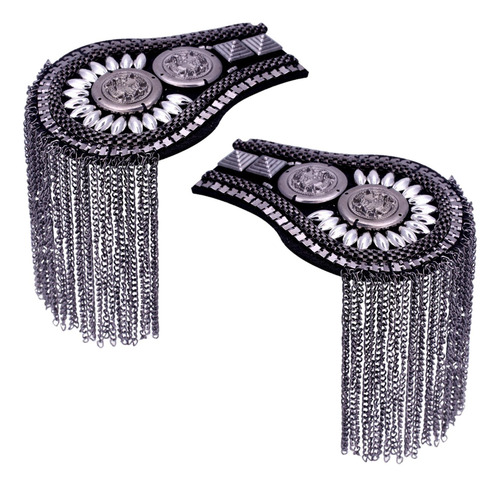 1 Par De Charreteras, Cadena Con Borlas, Negro Plata