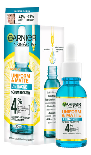 Sérum Booster Facial Uniform & Matte Antiacne 15ml Garnier Momento de aplicação Dia/Noite Tipo de pele Todo tipo de pele