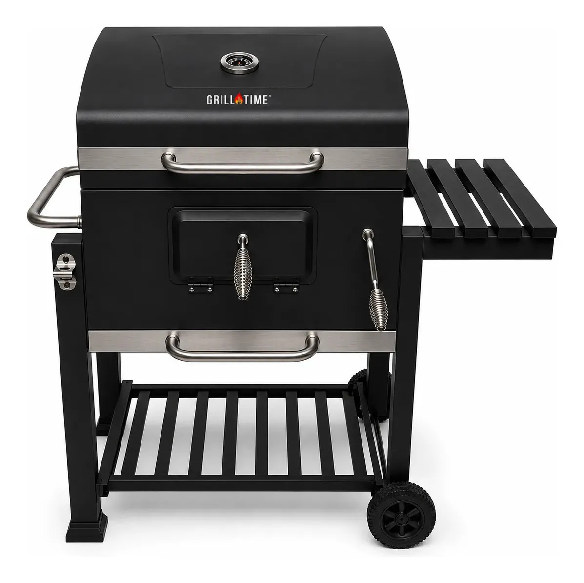 Asador De Carbón Movil Ahumador Parrilla Con Tapa Termómetro Negro