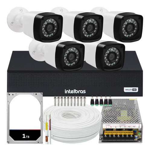 Kit 5 Cameras Seguranca Full Hd 10 A Dvr Intelbras 1008 1 Tb