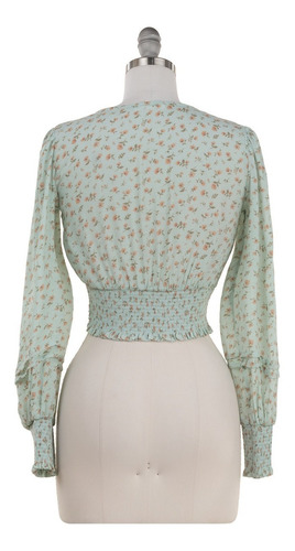 Imagen 3 de 7 de Blusa Corta Floral Manga Larga Botones Romantica Fresca.