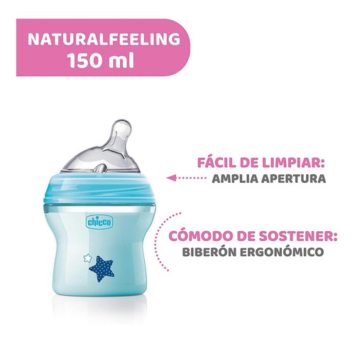 Imagen 7 de 7 de Chicco Biberón Naturalfeeling Azul 150 Ml 0m+