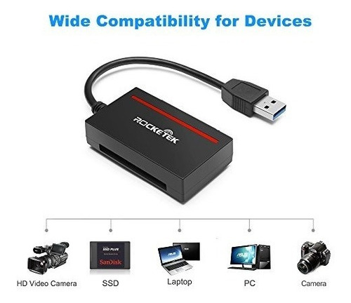 Imagen 3 de 6 de Rocketek Cfast 2 0 Lector De Tarjeta Usb 3 0 A Sata Ada... C