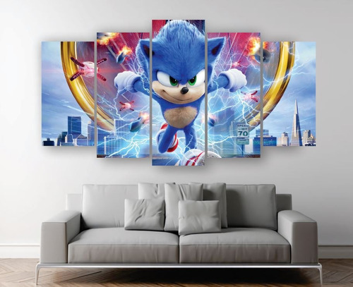 Set De 5 Cuadros En Canvas Sonic Gamer Decorativo Arte - 08