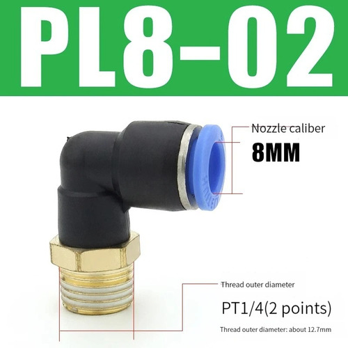 Conector Codo Latón Conexiones Racor 8 Mm - 1/4 10 Piezas