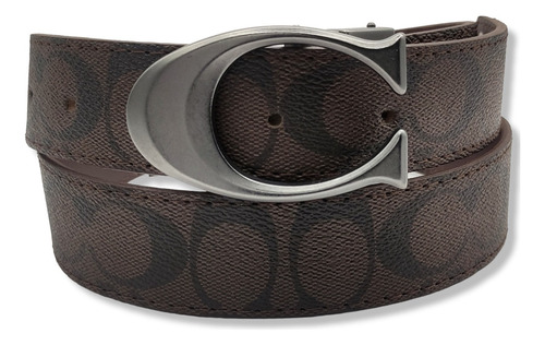 Cinturon Coach Doble Vista Reversible Hombre Mujer Unisex Color Chocolate Diseño De La Tela Hebilla C Talla Xg (130cm)