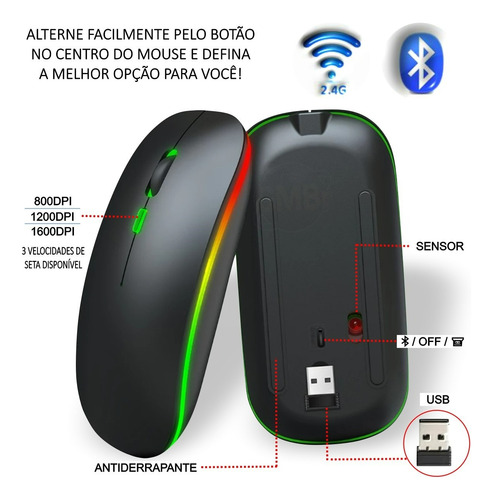 Mouse Sem Fio Bluetooth Recarregável