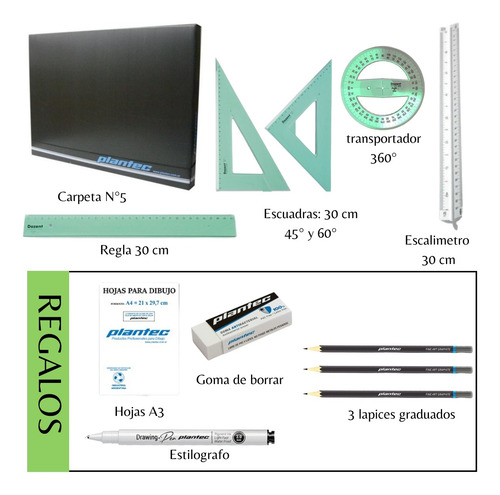 Kit 12 Articulos Dibujo Tecnico Dozent Carpeta 35x50 Regalo