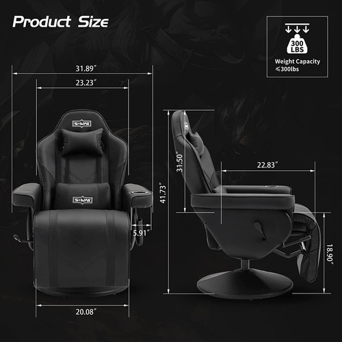 Sofa Gamer Reclinable Y Giratorio Marca Smax Color Negro