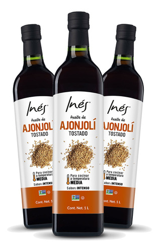 Aceite De Ajonjolí Tostado Inés 1 L (3 Pack)